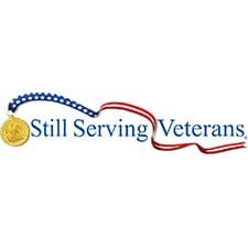 Medal and red-blue ribbon veterans support logo